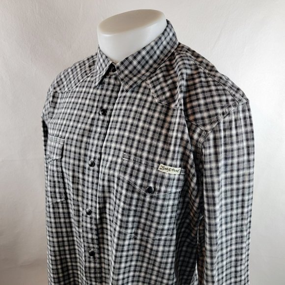 Lucky Brand Shirt Mens Large Black Pearl Snap Plaid Check Western Cowboy Rodeo - Picture 5 of 9